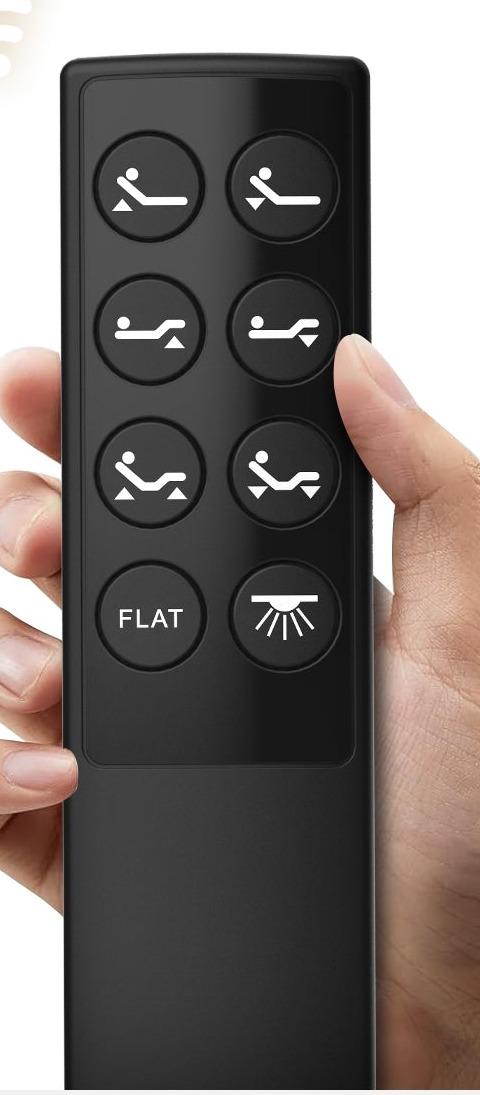 Classic remote: eight large round buttons for head, foot, both, Flat and light